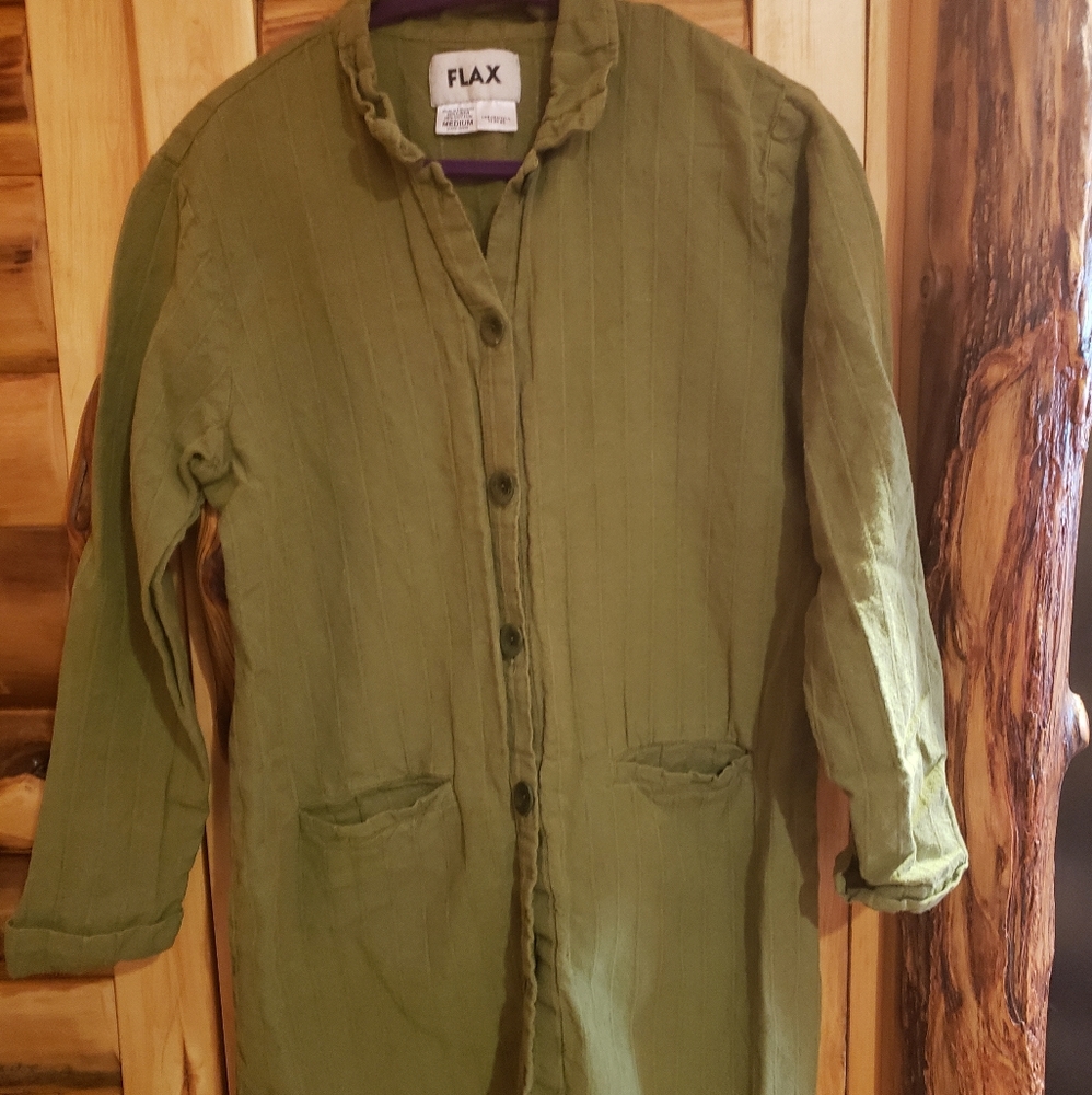 Flax Olive Green Lightweight Button-Front Coat